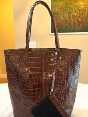 &OTHER STORIES | Brown Croc Embossed Leather Tote Shoulder Bag